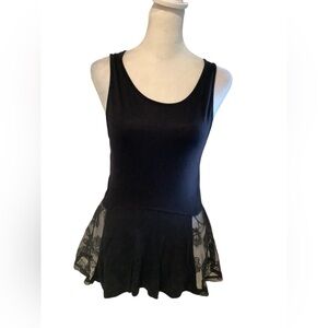 Frenchi Black Sleeveless Top With Flowy Lace Trim. VERY FLATTERING ON!